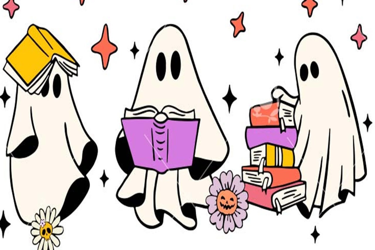 Ghosts made from sheets reading books