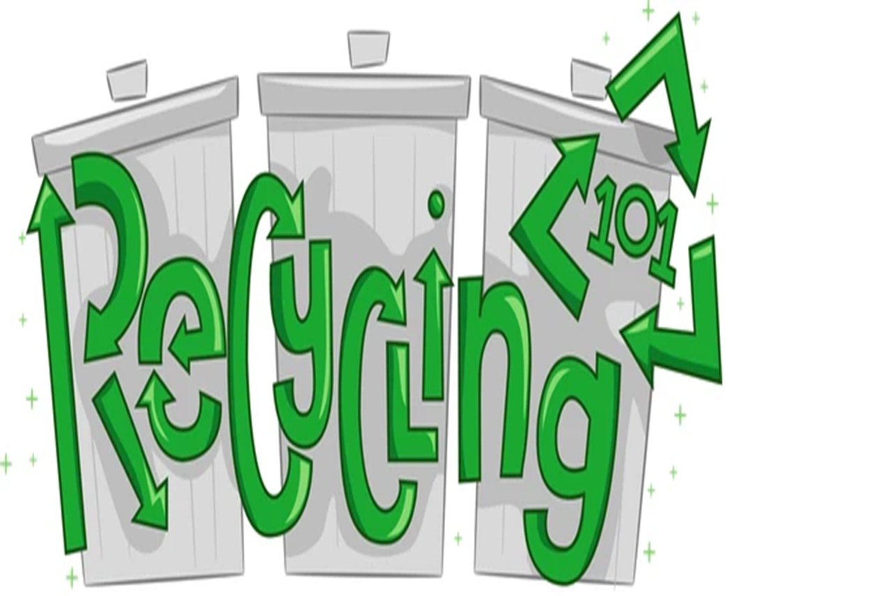 three cartoon style silver garbage cans with the words in green in front of them