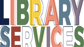 words library services in block font and different colored letters