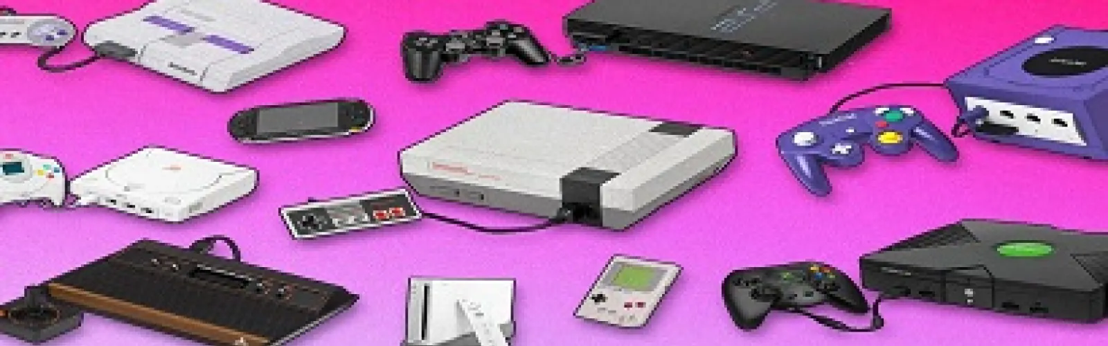 various gaming consoles and controllers from over the yaers