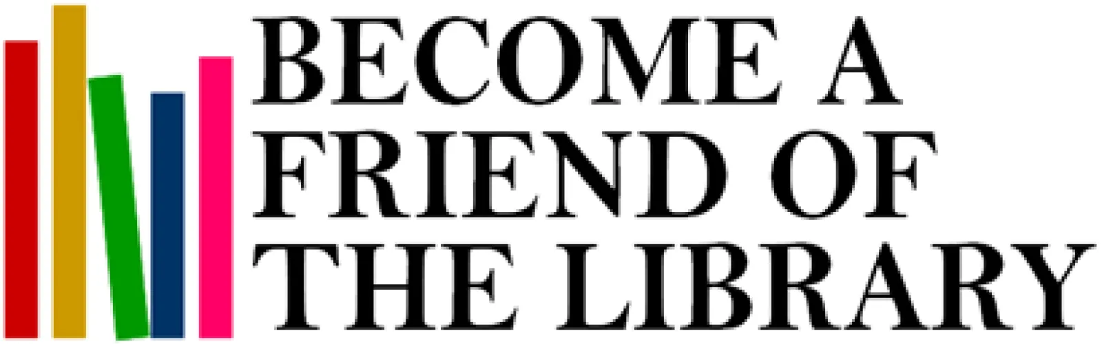 cartoon book spines in various colors followed by become a friend of the library