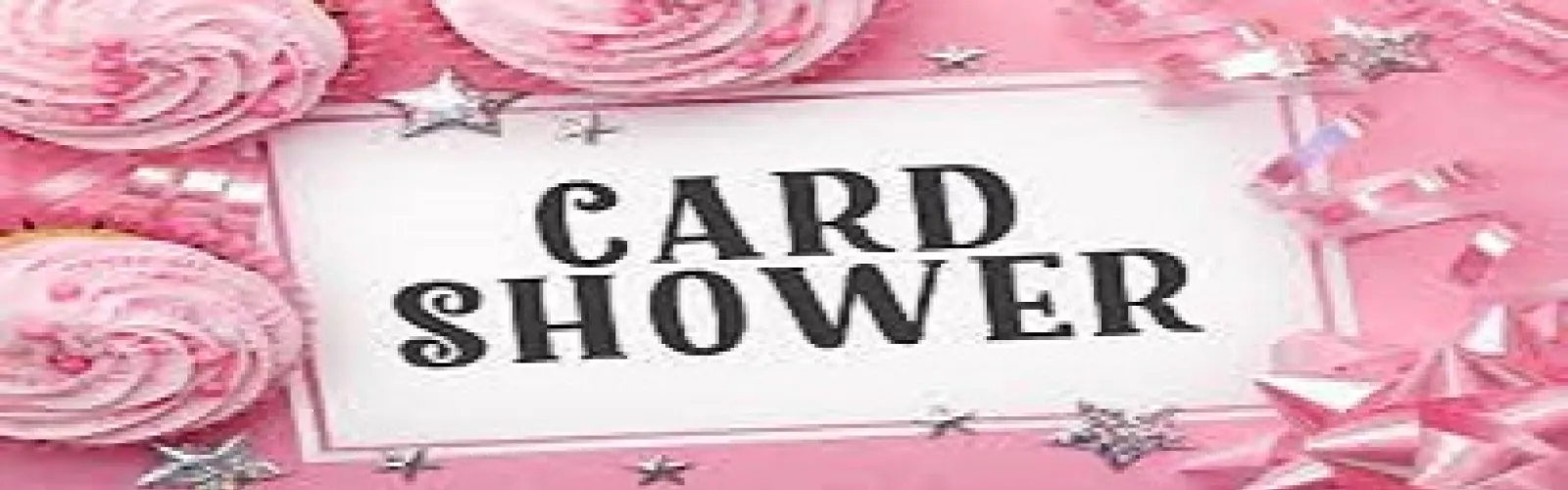 pink frosted cupcakes and pink bows surrounding Card Shower