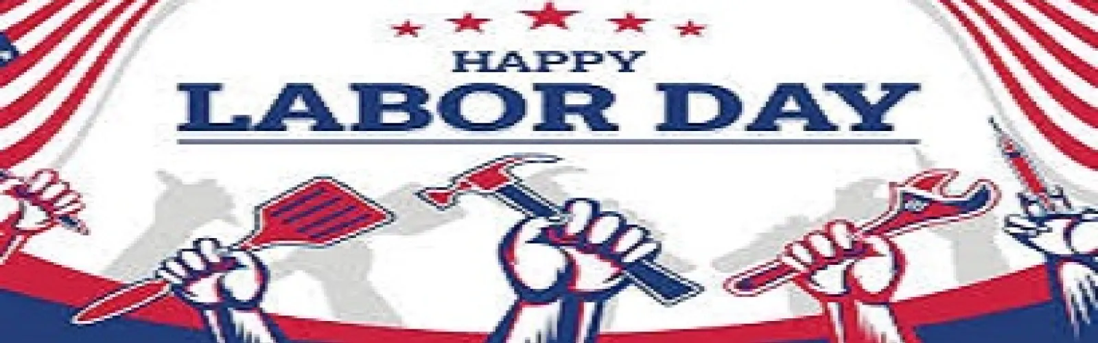 Happy Labor Day  with hands holding various tools