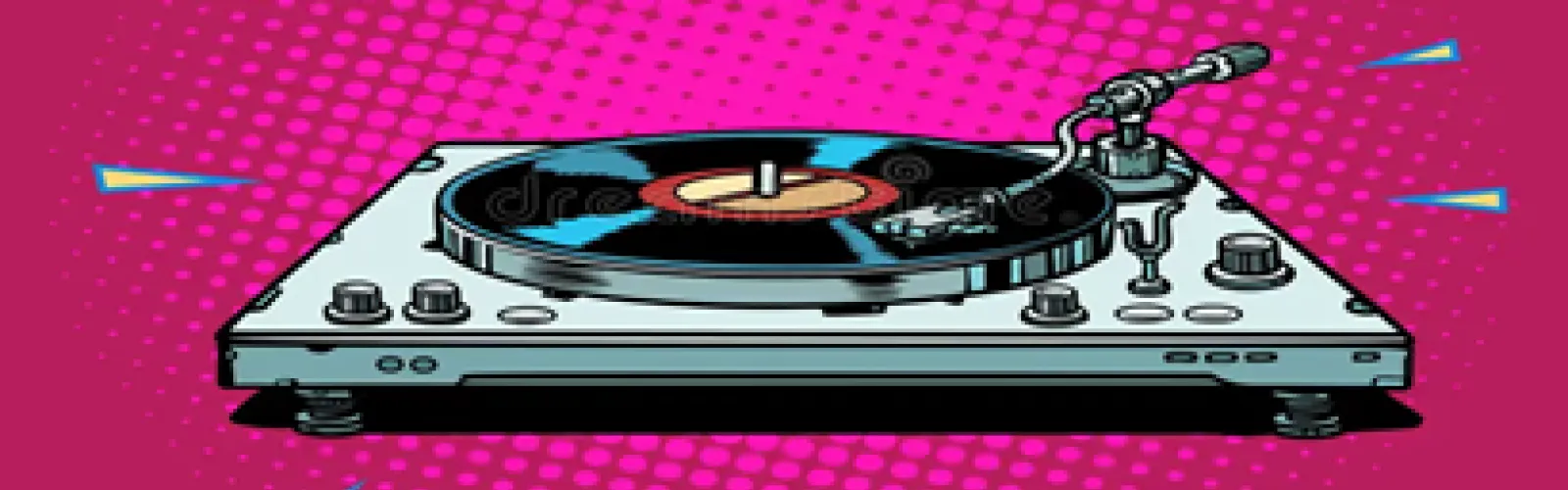 bright pink background with comic book style record player 