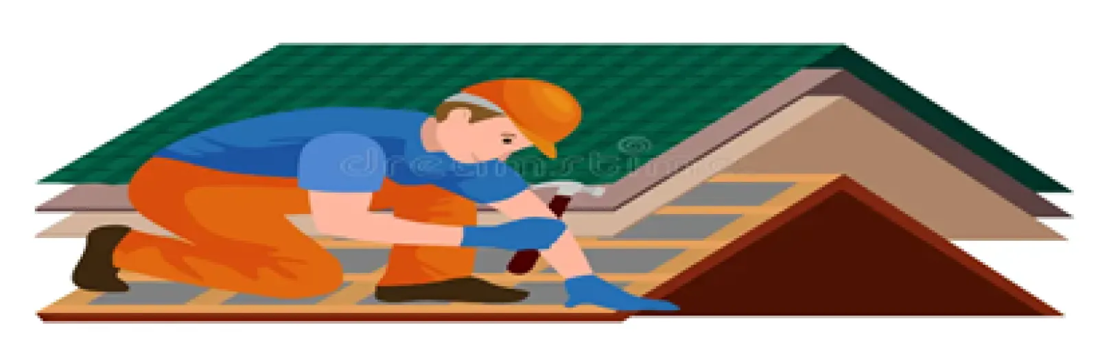 cartoon of construction worker fixing roof