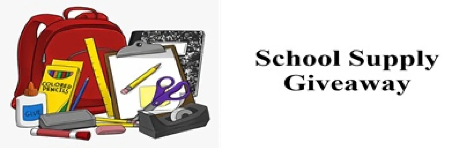 cartoon backpack and assorted school supplies